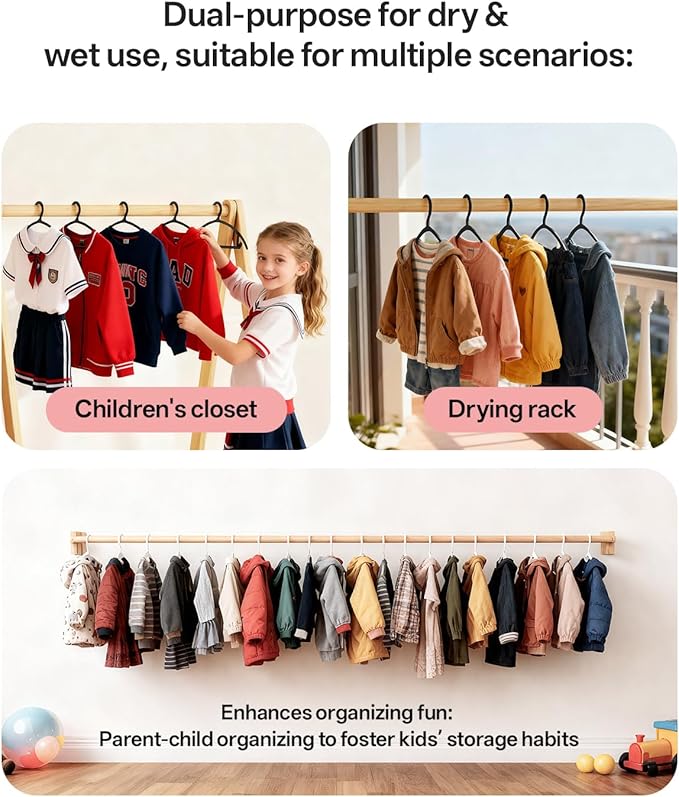 100 Pack Kids Hangers, Non-Slip & Sturdy Coat Hangers, Ultra-Thin Plastic Suit Hangers for 7-12 Years Old, Dry & Wet Dual-Use Multi-Scenario Storage, Holds Up to 11 LB, 14" W,Black,UAPY09100B