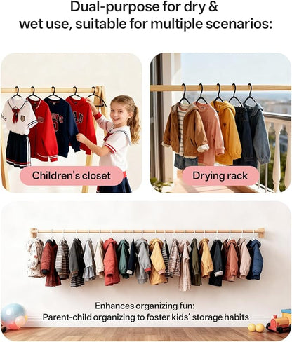 100 Pack Kids Hangers, Non-Slip & Sturdy Coat Hangers, Ultra-Thin Plastic Suit Hangers for 7-12 Years Old, Dry & Wet Dual-Use Multi-Scenario Storage, Holds Up to 11 LB, 14" W,Black,UAPY09100B