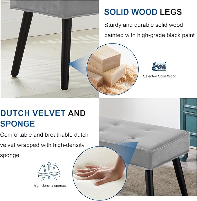 40'' Upholstered Bench, Entryway Ottoman with Wooden Legs for Living Room, End of Bed Bench
