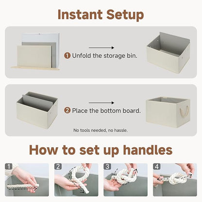 StorageWorks Storage Baskets for Shelves, Fabric Storage Bins, Closet Organization and Storage Basket, Foldable Organizer Bins for Clothes, Beige, White & Ivory, Large, 3-Pack