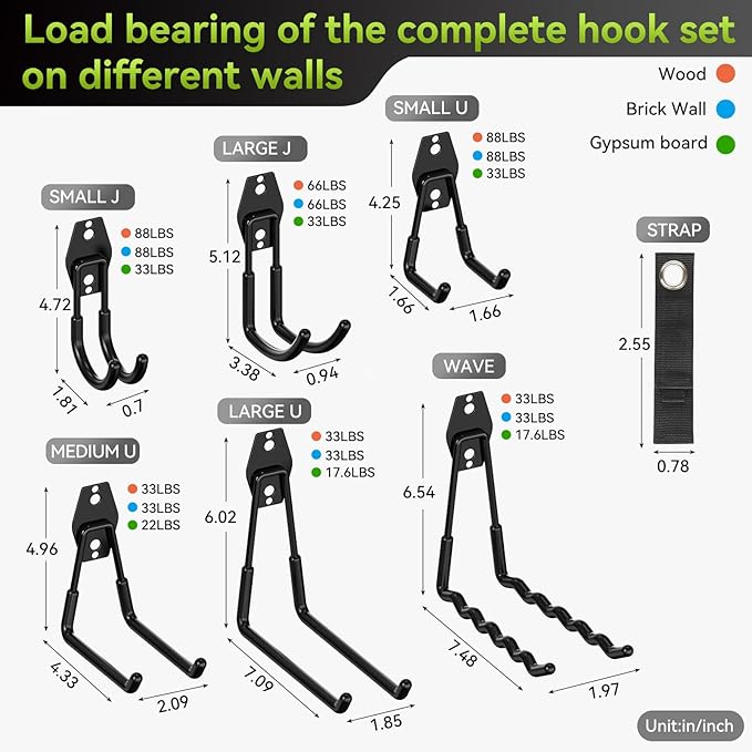 18 Pack Garage Hooks Heavy Duty, Utility Steel Garage Storage Hooks, Garage Organization System with Anti-Slip Wall Mount Hangers for Hanging Bike, Ladder, Garden Tools (Black)