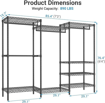 VIPEK V5C Plus Covered Clothes Rack Portable Wardrobe Closet, Heavy Duty Clothes Rack with Adjustable Shelves, Black Metal Clothing Rack with Black Upgarded Polyester Cover, Max Load 1040LBS