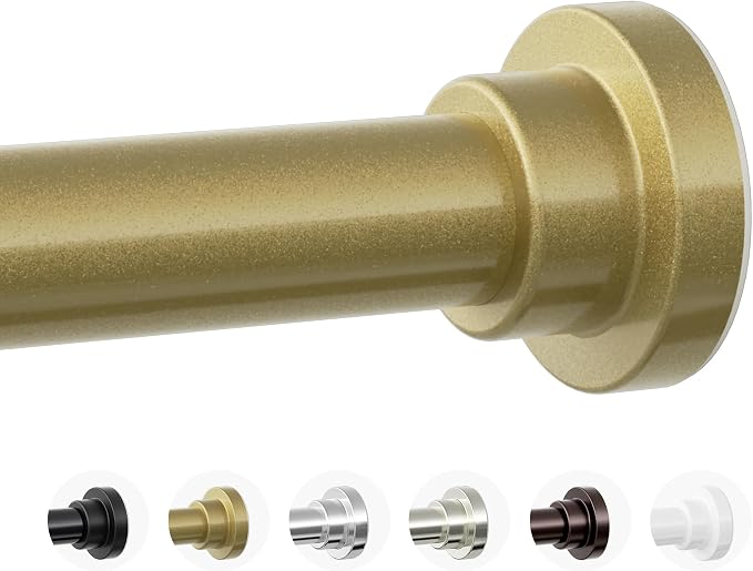 Mcrbeay Shower Curtain Rod, 1" Diameter Heavy Duty Tension Shower Rod, Non Slip Adjustable 28-102 inch No Drilling Shower Curtain Rods Spring Tension For Bathroom, Shower Stall, No Rust, Chrome Gold