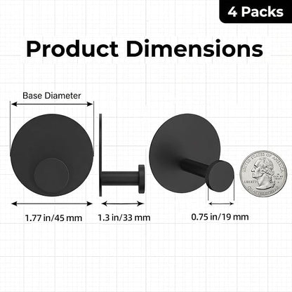 Towel Hooks for Bathroom (4 Pack) Adhesive Towel Hook Shower Hooks for Inside Shower - Sticky Bathroom Wall Hooks for Hanging Towels, Robe, Loofah, Bath Sponge (Style 2 - Black)