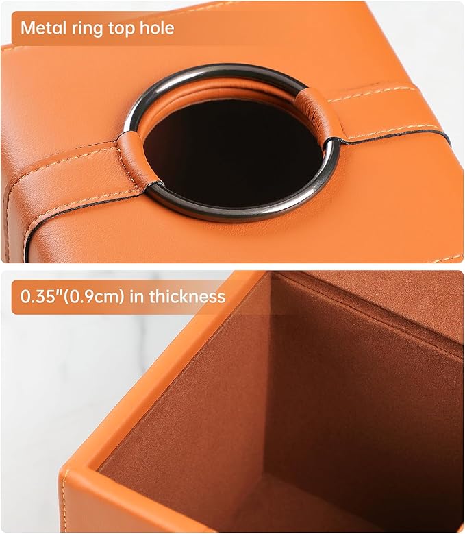 MEIBOOCH Square Tissue Box Cover, Luxury PU Leather Tissue Holder with Magnetic Closure (Orange)