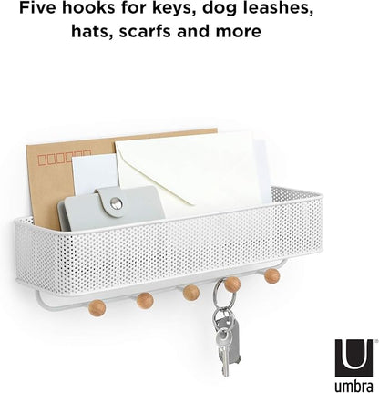 Umbra Estique Entryway Organizer, Great for Storing Keys, Small Accessories, Mail, Wallets and More, Small, White/Natural