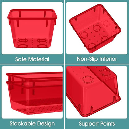 WOWBOX 25 PCS Plastic Drawer Organizer Set, 4 Sizes Desk Drawer Divider Organizers and Storage Bins for Makeup, Jewelry, Gadgets for Kitchen, Bedroom, Bathroom, Office, Clear Red