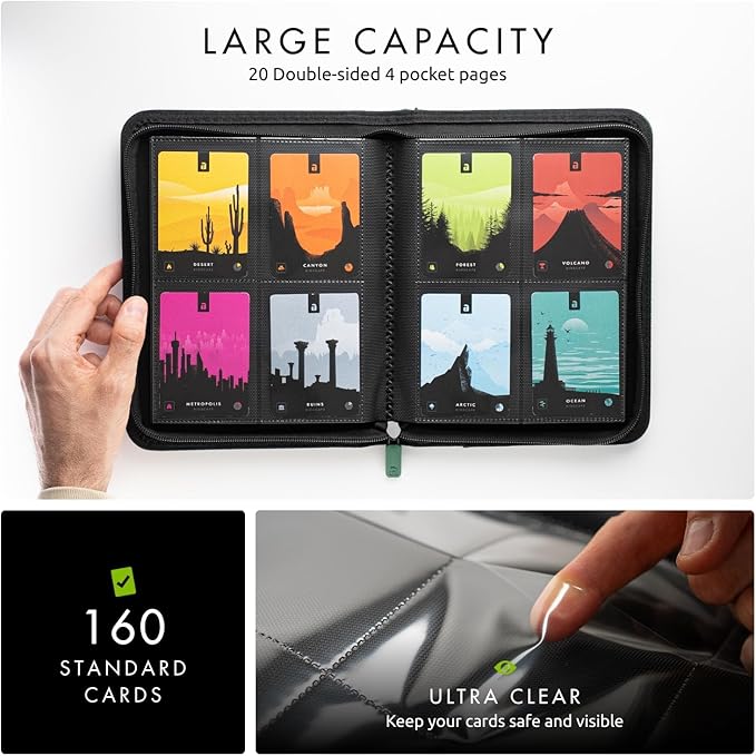Vault X 4 Pocket Zip Binder, 160 Cards, Exo-Tec Material, 20 Side-Loading Pages (Green)