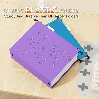 NORDUN Extra Capacity Plastic Hanging File Folder Letter Size,Heavy Duty 3 inch Expansion,12 Pack Reinforced Hang Folders with Tabs,Durable Hanging Organizer for Bulky File,File Cabinet Folder,Colored