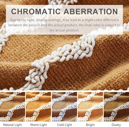 BOURINA Fluffy Chenille Knitted Fringe Throw Blanket Lightweight Soft Cozy for Bed Sofa Chair Throw Blankets, 60" x 80",Mustard