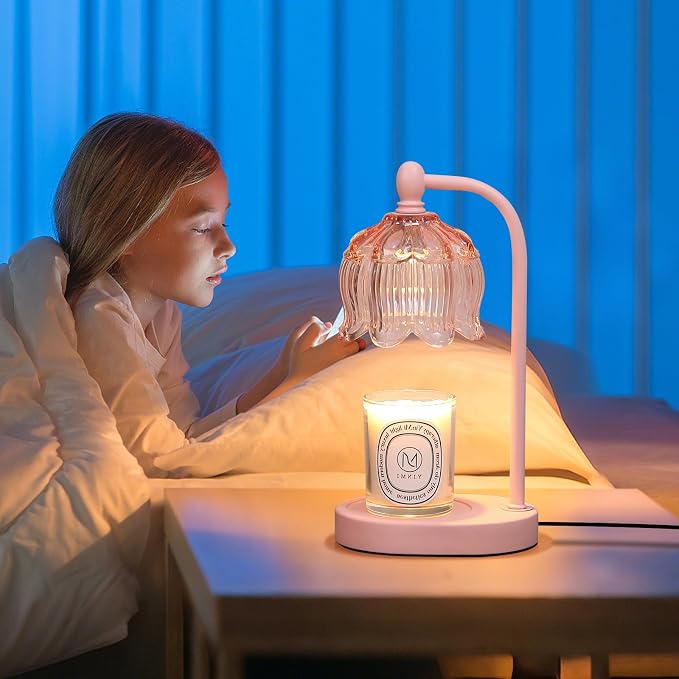 MEIXISUE Pink Candle Warmer Lamp with Timer and Dimmer,Gifts for Mom/Wife, Melt Wax Warmer Lamp with 2 Bulbs for Candle Jars House Warming New Home Decor