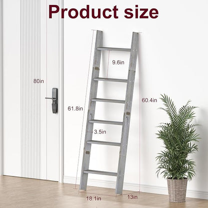 Honest Blanket Ladders for the Living Room, 6-Tier Blanket Holder, Wall-Leaning Blanket Rack, Ladder Shelves, Wooden Quilt Ladder, Farmhouse Decor, Grey