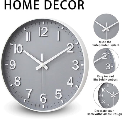 HZDHCLH Wall Clocks Battery Operated,Wall Clock Gray,12 inch Wall Clock Silent Non Ticking Modern 3D Numbers for Kitchen Bedroom Living Room Office Classroom Decor