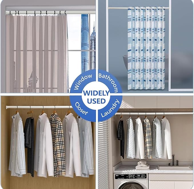 Closet Rod, 17 to 68Inch Closet Rods for Hanging Clothes, Heavy Duty Adjustable Closet Hanging Rod Bar White Closet Poles for Wardrobes, Closet, Bathroom, Windows, 1.3Inch Diameter