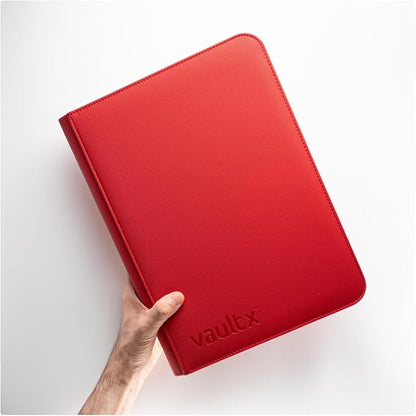 Vault X 9 Pocket Zip Binder, 360 Cards, Exo-Tec Material, 20 Side-Loading Pages (Red)