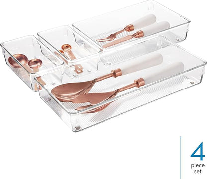 iDesign Recycled Plastic 4-Piece Kitchen Drawer Organizer Set - Linus Collection - Clear