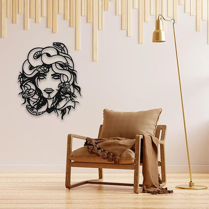 Medusa Metal Wall Art, Mythical Greek Goddess Decor for Home, Office, or Living Room, Unique Modern Metal Sculpture (39x33 inches)