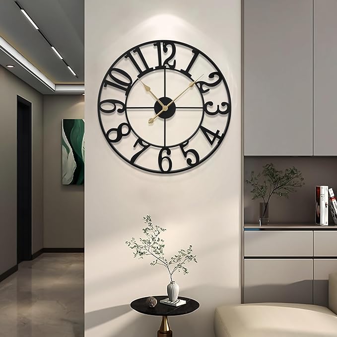 1st Owned Large Wall Clocks for Living Room Decor, Silent Non Ticking Clocks Battery Operated, 18.5 Inch Decorative Analog Metal Indoor Wall Clock for Kitchen, Bedroom, Office Decor
