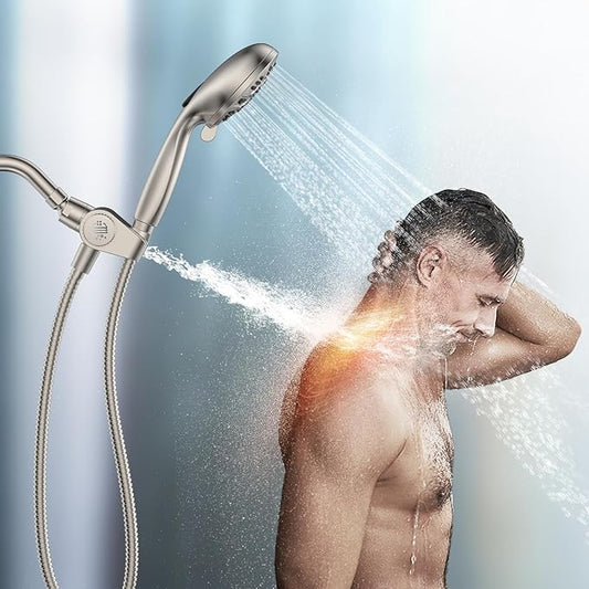 MakeFit Filtered Shower Head with Handheld Combo Brushed Nickel - Dual 2-in-1 Spa System with Massage Shower Head and 10 Modes Hand Held Showerhead, High Pressure, Buit in Power Wash Mode