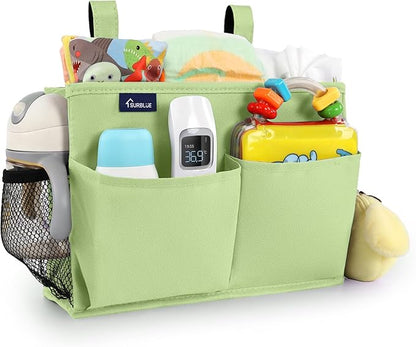 Surblue Bedside Caddy Hanging Bed Organizer Storage Bag Pocket for Bunk and Hospital Beds, College Dorm Rooms Baby Bed Rails, Camp 4 Pockets and 2 Hooks (Small,Sage Green)