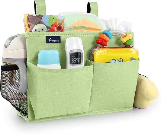 Surblue Bedside Caddy Hanging Bed Organizer Storage Bag Pocket for Bunk and Hospital Beds, College Dorm Rooms Baby Bed Rails, Camp 4 Pockets and 2 Hooks (Small,Sage Green)