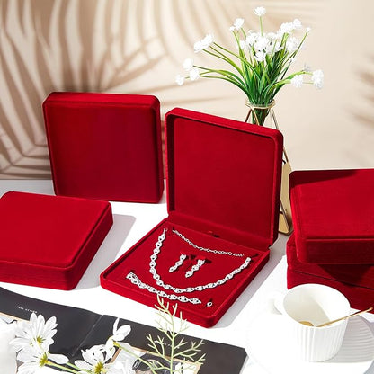 Yinkin 6 Pcs Velvet Jewelry Set Box Jewelry Display Case Earring Ring Bracelet Necklace Gift Box Pearl Necklace Storage Case for Mother's Day Wedding Travel Anniversary(Wine Red)