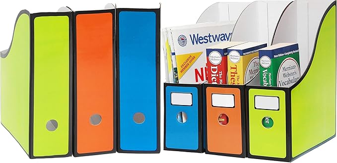 Simple Houseware 6-Pack Magazine File Holder Box, Foldable Cardboard Organizer with Label Slot, Multicolor