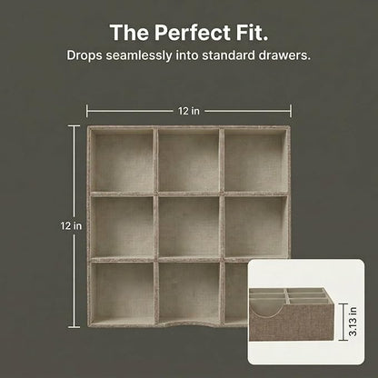 Household Essentials Brown 723-1 Deep 9 Section Drawer Organizer Box for Storage | 12 in x 12 in 3.13