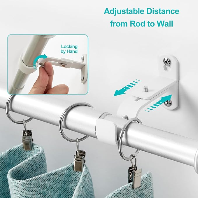 Adjustable Curtain Rod Brackets, Metal Window Drapery Rod Hanger Holders Hooks for 1 inch Rods (White, Set of 3)