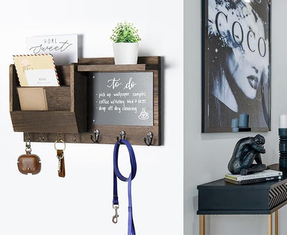 Key Holder for Wall - Mail Holder Organizer Wall Mount with Shelf - Rustic Hanging Key Rack Hanger with Hooks Decorative for Home Letter Dog Leash Entryway Farmhouse Living Room Decor