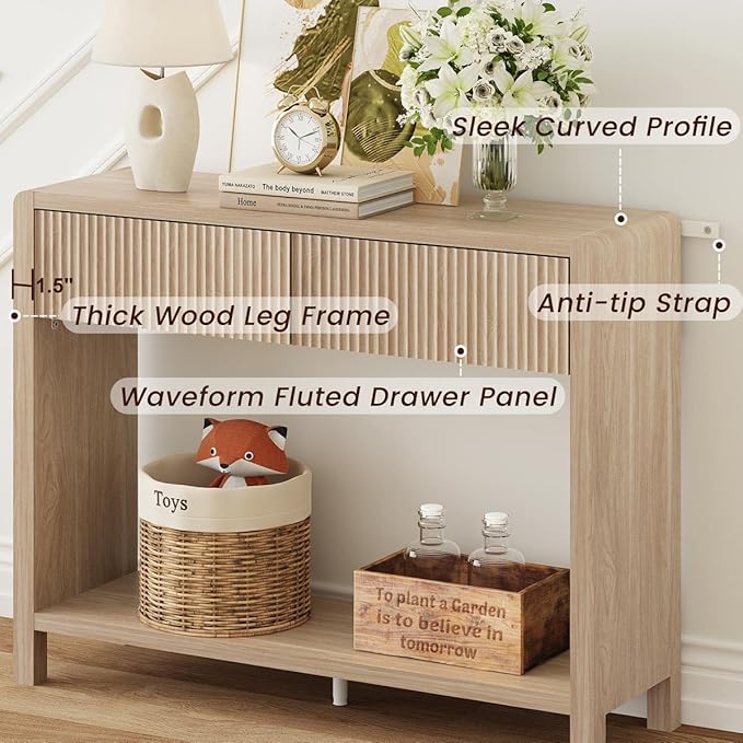 FATORRI Console Sofa Table, Wooden Entryway Table for Living Room, 39.37 inch Modern Hallway Tables and Couch Tables Behind Sofa (Light Walnut)