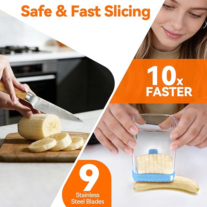 Fruit Slicer Cup for Strawberry, Banana, Hard-Boiled Egg - Detachable Cutter with Push Plate - Rapid & Safe Slicing Kitchen Gadget for Quick Meal Prep (Blue)