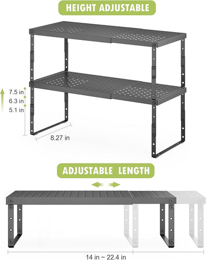 RUILALIFE Expandable Cabinet Organizer Shelf With Adjustable Height, Stackable Kitchen Countertop Organizer Rack, Adjustable Shelf Riser For Kitchen Counter, Pantry, Cupboard, Desk, Tabletop