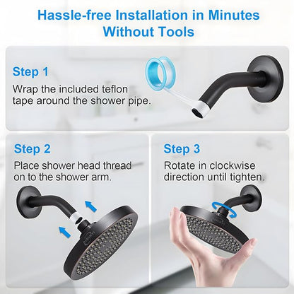 High Pressure Rainfall Shower Head, 6 Inches Modern Showerhead with Perfect Adjustable Replacement, Removable Restrictor, Easy Installation for Your Bathroom Shower Heads (Oil Rubbed Bronze)
