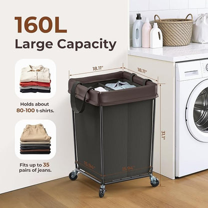 160L Rolling Laundry Basket with Wheels, 2-Section Rolling Laundry Hamper with Wheels, Double Laundry Hampers Cart on Wheels for Clothing Organizer, Hotel, Bedroom, Bathroom and Dorm, Black