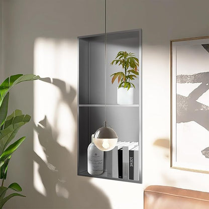 Niche for Shower Wall 12" X 24" Double Shelves, Niche Recessed Shower Shelf for Bathroom Storage, No Tile Needed Over Mount Installation, Brushed Nickel