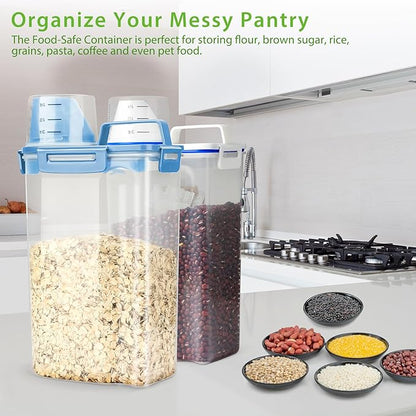 Viretec Rice Airtight Storage Container, 3 to 5Lbs Cereal Dry Food Flour Bin, Pet Dog Cat Food Dispenser with Measuring Cup, BPA Free Clear Plastic Kitchen and Pantry Organization Bin for Sugar, Pasta