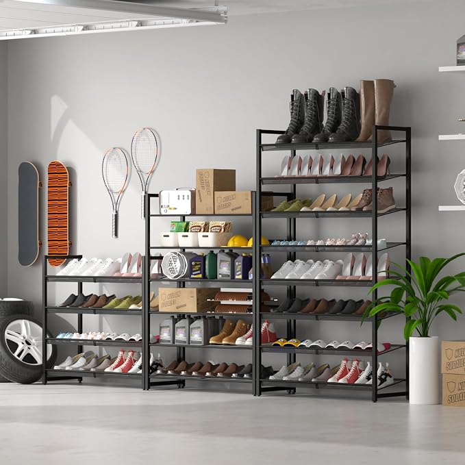 Shoe Rack, 8-Tier Metal Shoe Organizer, Tall Shoe Rack for Closet,entryway,Garage, with Adjustable Flat or Angled Shelves, 32-40 Pairs,Shoes that can accommodate the Whole Family.