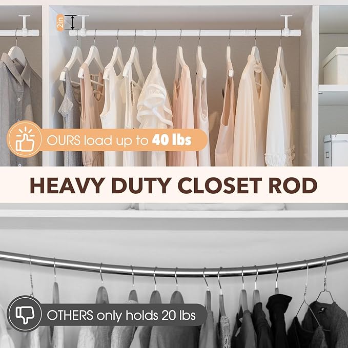 Closet Rod, Closet Rods for Hanging Clothes, 17 to 67 inch Adjustable Ceiling/Wall mounted Closet Hanging Rod, Heavy Duty Clothes Rod Clothing Bar, Closet Poles for Hanging Clothes for Wardrobe