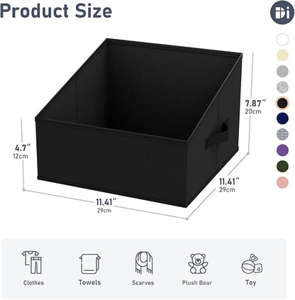 DIMJ Closet Storage Bins 8 Pack - Fabric Trapezoid Closet Organizer Bin, Foldable Storage Baskets for Shelves, Closet Shelf Organizer, Clothing Storage Box for Toys, Books, Towel, Clothes, Black