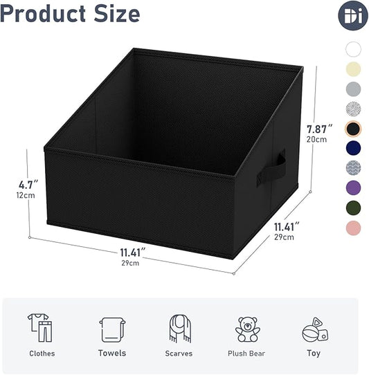 DIMJ Trapezoid Storage Bins for closet shelves, Closet Organzier Bins with Handle, Foldable Closet Storage Bins Basket, Closet Organizers and Storage for Toys, Books, 6 Packs, Black