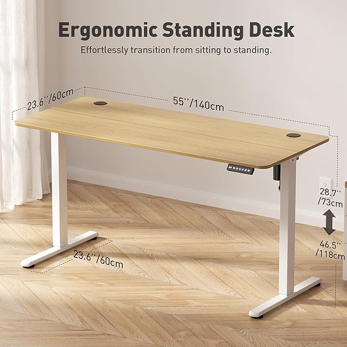 Electric Standing Desk Adjustable Height 55 x 24 Inch, Large Sit Stand Desk, Stand up Desk for Home Office, Computer Workstation (Spliced Desktop,Oak)