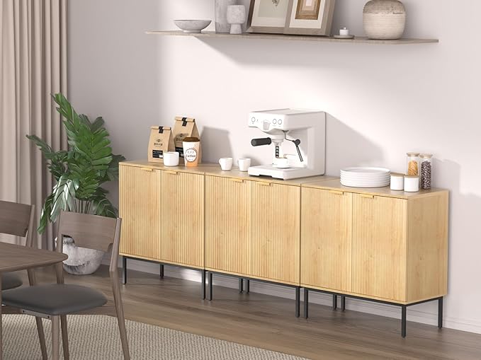 Fluted Sideboard, Buffet Cabinet with Storage, Wooden with Doors and Shelves,Accent Cabinet for Living Dining Room, Entryway