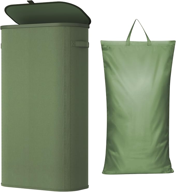 Lifewit 105L Large Laundry Basket with Lid, Laundry Hamper with Plastic Handles and Removable Bag, Foldable Tall Dirty Clothes Hampers for Laundry for Laundry Room, Bedroom, Bathroom, Dorm, Green