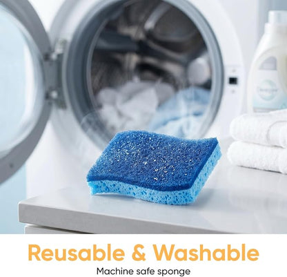 Superio Non-Scratch Cellulose Sponge Kitchen Scrub Sponges with Scouring Pad Set, Good for Non-Stick Cookware Frying Pan, Pot, Counter Top, Sink Scrubbing, Kitchen Scrubbers, Pack of 1, Blue