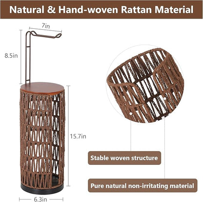 Trongee Freestanding Toilet Paper Holder with Storage,3 Rolls of Rattan Tissue Holder for Bathroom,Woven Toilet Paper Roll Holder Stand,Boho Bathroom Decor Farmhouse Toilet Paper Storage-Deep Brown
