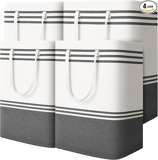 4 Pack Large Laundry Baskets, Laundry Hampers, Freestanding Waterproof Collapsible Clothes Bag with Extended & Reinforced Handles - Clothes Basket for Dorm, Bathroom, Home (125L)