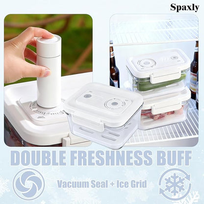 Manual Vacuum Sealer Containers, Airtight Food Storage Boxes with Hand Pump for Freshness, BPA-Free, Leakproof Seal for Lunch, Meat, Fruit, Leftovers, Fridge & Camping Use (1320ml)