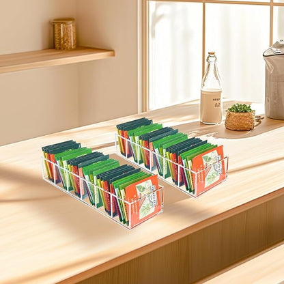 Tea Bag Organizer, Clear Tea Bag Holder with 6 Slot, Tea Packet Storage for Countertop, Drawer, Kitchen, Pantry, Cabinet, 2 Pack