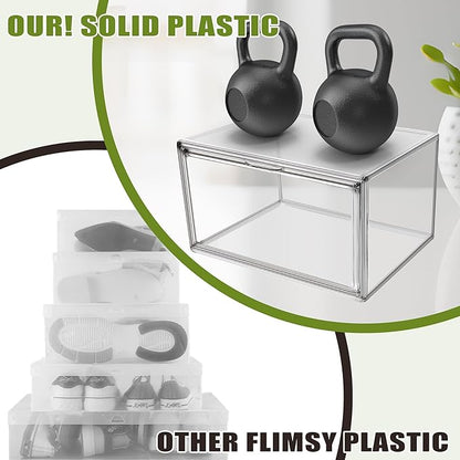 12 Pack Clear Sneaker Boxes Stackable Shoe Box Size 12.5, Acrylic Shoe Storage Organizer Transparent Storage Bins with Magnetic Acrylic Door for Closet, Sneaker Display, Cosmetic, Figure